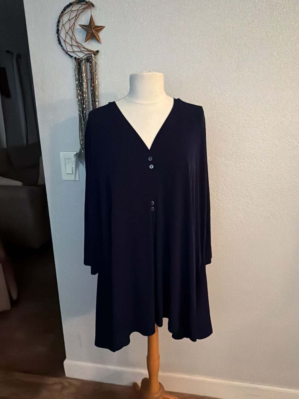 Susan Graver Navy Blue V-Neck Button Front Tunic Top Size 4XP